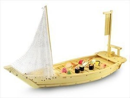 THY COLLECTIBLES Wooden Japanese Sashimi Sushi Boat Plate Serving Tray With Fishing Net (28" (70cm))
