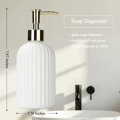 14oz Glass Hand Soap Dispenser with Gold Pump for Kitchen & Bathroom