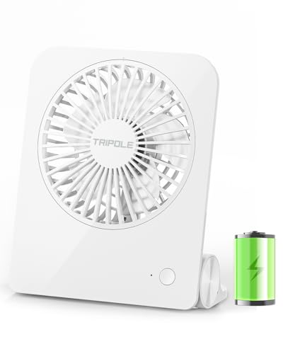 TriPole 4.5" Portable Desk Fan, Rechargeable 2000mAh Battery - White