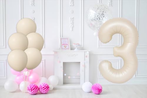 40 Inch Beige Number 3 Balloon Set with Latex Balloons