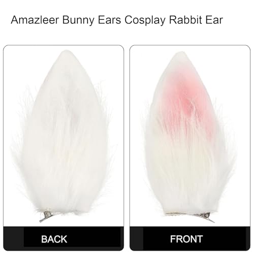 Amazleer Bunny Ear Hair Clips 2-Piece White Rabbit Ears Costume Prop