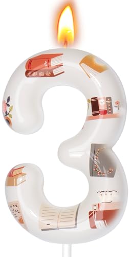Book Birthday Candle Number 3 - Elegant Cake Topper Decoration
