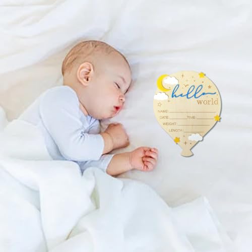 Wooden Baby Birth Announcement Sign - Hot Air Balloon Newborn Milestone Prop