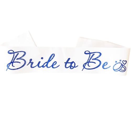 Bride to Be Satin Sash with Blue Glitter Letters for Bachelorette