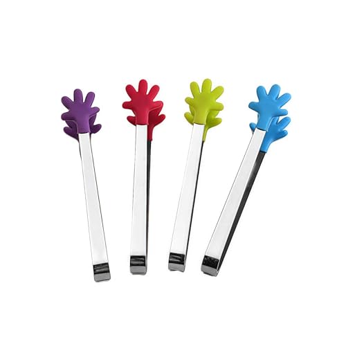 Aissmmeio 4PCS Silicone Mini Tongs, 5-Inch Hand-Shaped Serving Tongs