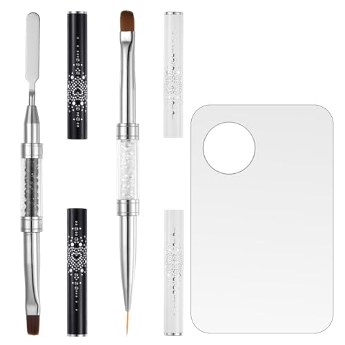 Macuezu 2 PCS Builder Gel Brushes with Palette Double Ended Nail Art Kit