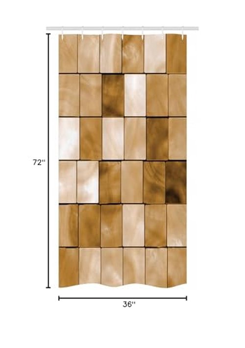 Ambesonne Beige Stall Shower Curtain, Faded Tiles Wood Cubes Squares Geometric Inspired Modern Simple Urban Boho Artwork Print, Fabric Bathroom Decor Set with Hooks, 36" W x 72" L, Brown