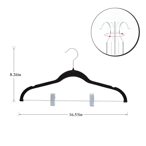 VECELO 20 Pack Velvet Clothes Hangers with Adjustable Clips,Heavy-Duty Non Slip & Space-Saving with 1 Magic Hangers & 2 Tie Rack for Suit Coat Pants Skirt Dresses