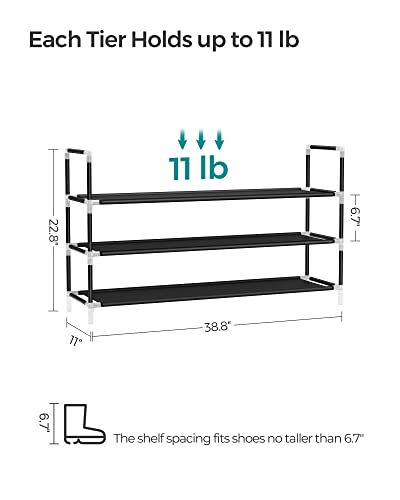 SONGMICS 3-Tier Shoe Rack, 38.8-Inch Wide Entryway Shoe Storage, Black