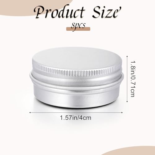 Ezymivs 0.5 Oz Aluminum Metal Tins with Lids - 8 Pack Round Travel Cosmetic Jars for Lip Balm and Cream