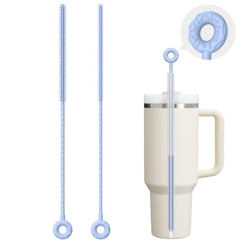 Blue Silicone Straw Cleaner Brush Set - 2 Pcs with 6mm & 9mm Heads, Food-Grade