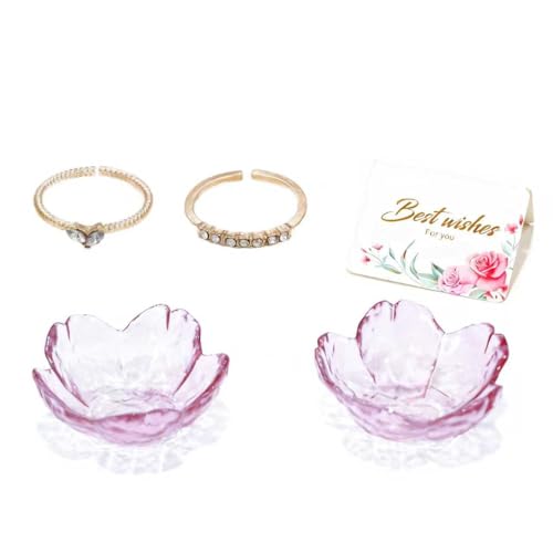2-Pack Flower Jewelry Dish Set with 14K Alloy Rings - Perfect Gifts