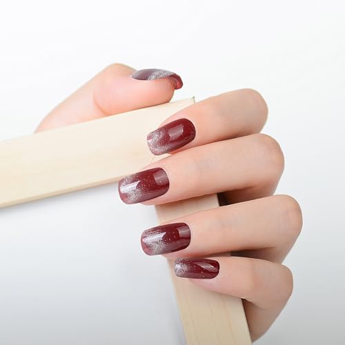 WOKOTO Red Cat Eye Semi Cured Gel Nail Strips UV Nail Wraps