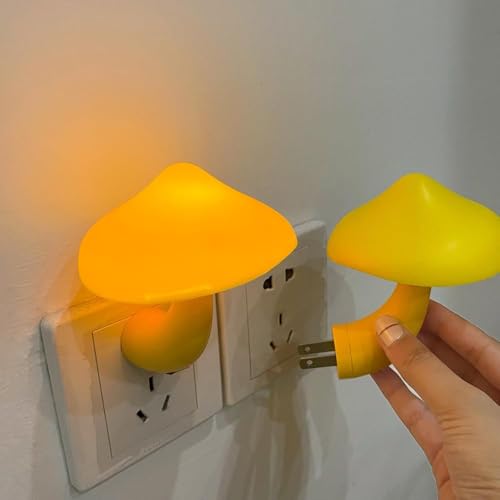 ZEZHOU Warm Yellow Mushroom Night Light - 2-Pack Plug-In Sensor Lamp
