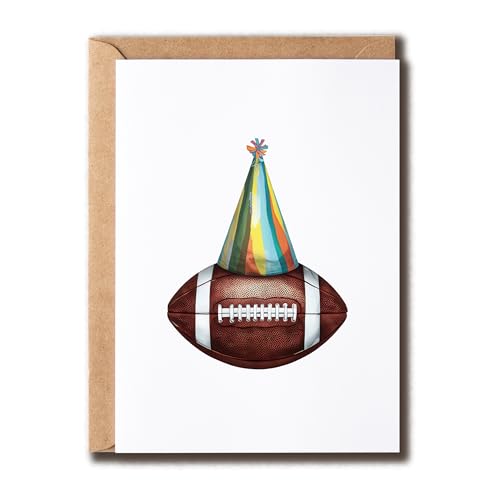 Football Birthday Card with Party Hat - 5x7 Inches