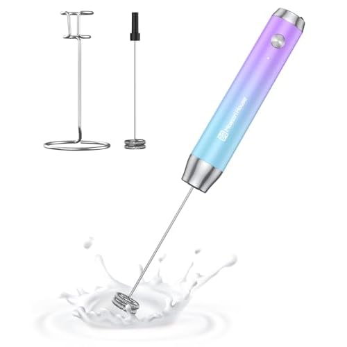 Maestri House Rechargeable Milk Frother with Stand, LunaFro Handheld Electric Foam Maker Waterproof Detachable Stainless Steel Whisk Drink Mixer Foamer for Lattes, Cappuccino