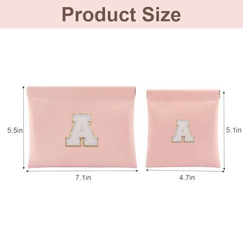 Tiltol Personalized Small Makeup Bag for Purse, Pink Letter A Pouch Set of 2