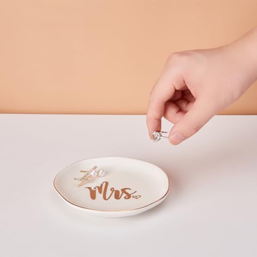 Mrs. Ring Dish - Ceramic Jewelry Holder with Gold Trim