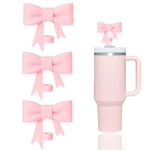 3-Pack Pink Bow Straw Covers for Stanley 30 & 40 oz Tumblers
