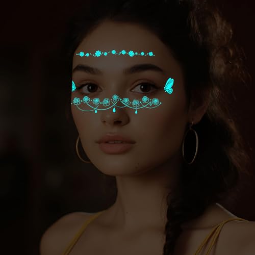 Konsait 24 Sheets Glow in the Dark Face Temporary Tattoos Luminous Body Art