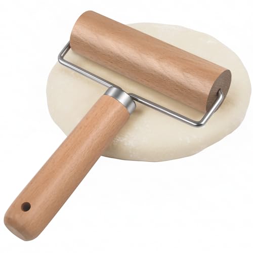 LorisArm Wooden Rolling Pin with Handle - Non-Stick Dough Roller for Baking