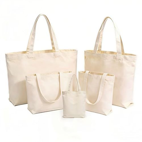 5 Pack Reusable Canvas Tote Bags - Premium Grocery and Shopping Bags