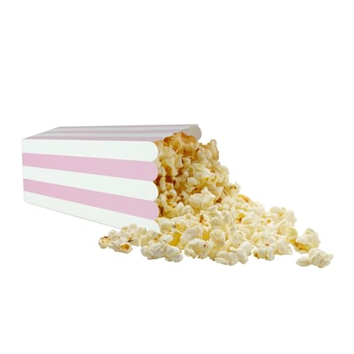 XIEHE 24-Pack Striped Popcorn Boxes – Pink Disposable Food & Candy Cups