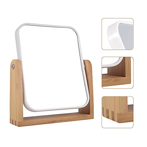 YYPDC Double-Sided Makeup Mirror with Bamboo Stand 1X/3X Magnification, 360° Swivel Vanity Mirror for Bedroom & Desk
