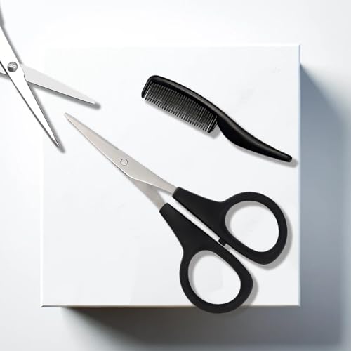 Kootinn 2 Pack Men's Beard and Mustache Scissors with Mini Comb Trimming Kit