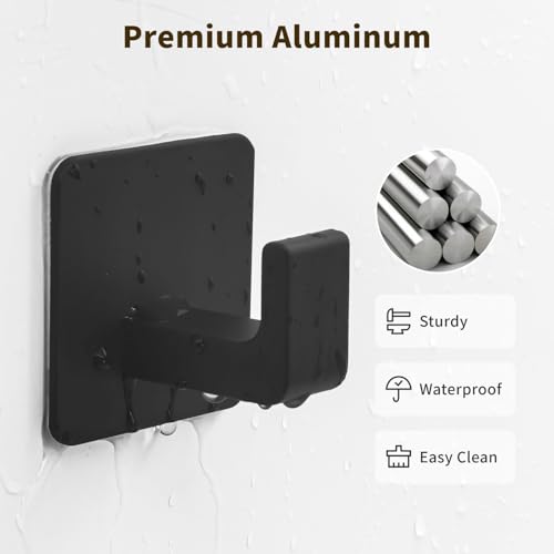 Matte Black Self-Adhesive Towel Hooks - 2 Pack Durable Aluminum