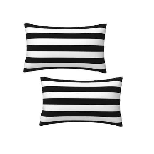 Black and White Stripe Throw Pillow Covers 12x20 in (Set of 2)