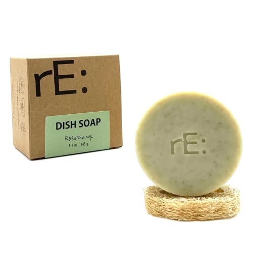 RE: Eco-Friendly Dish Soap Bar with Loofah Holder - Rosemary Scented, 5.1 oz