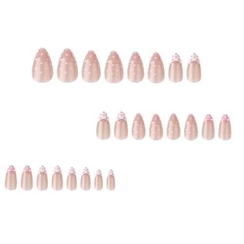 Pink French Polka Dot Press on Nails Medium Almond Fake Nails 24Pcs