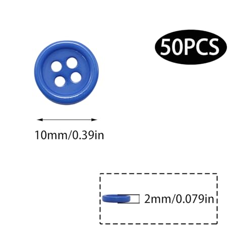 Lilaly Royal Blue Resin Buttons 10mm 4-Hole Round Sewing Craft Buttons 50 Pack