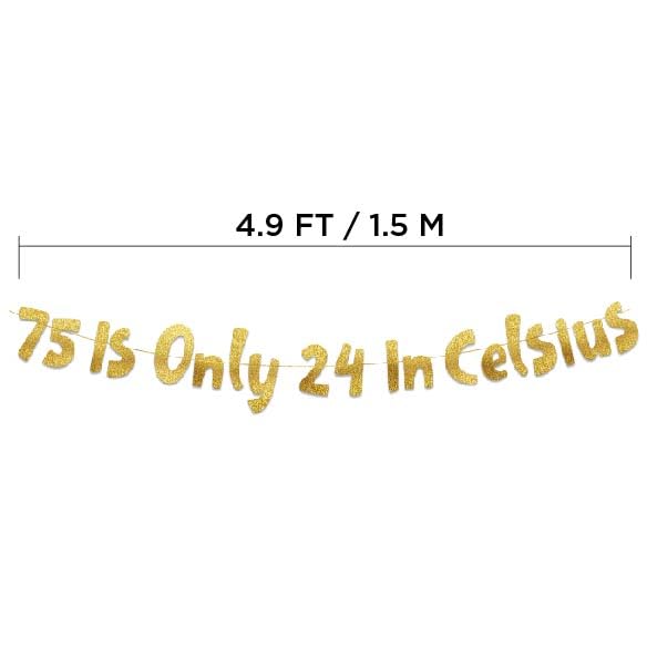 75th Birthday Gold Glitter Banner - Pre-Strung Party Decoration