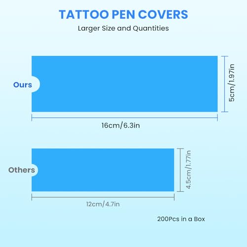 GEEKERA 200 Pcs Disposable Tattoo Machine Pen Covers - Large Clear Sleeves