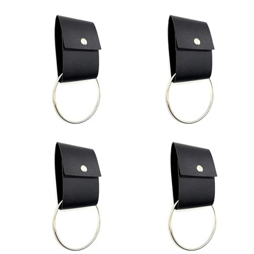 Black Leather Towel Ring Holders - Set of 4 for Kitchen & Bathroom