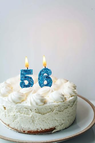 Blue Glitter Number Candles for Birthdays - 2.8" Birthday Cake Decor
