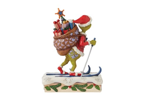 Christmas Grinch Figurine with Skiing & Toy Bag - Handcrafted Holiday Decor