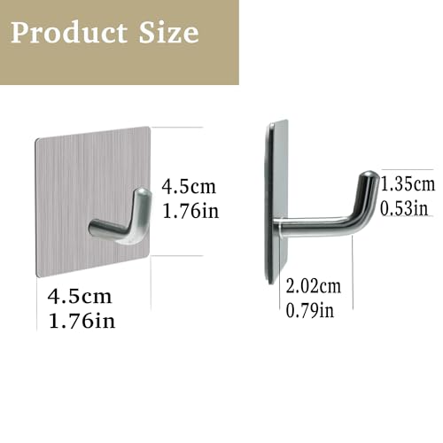 Heavy-Duty Self-Adhesive Stainless Steel Coat Hooks - 4 Pack