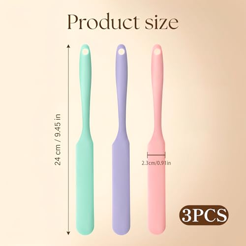 Ezymivs 3 Pack Silicone Jar Spatula Set - Long Handle Mini Scraper