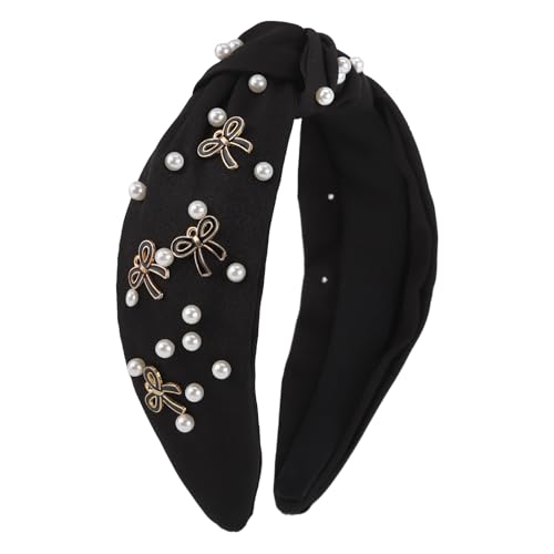 Santoddle Pearl Knot Headband for Women Black Wide Hair Band