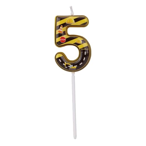 Construction Birthday Number 5 Candle - Yellow & Black Stripes