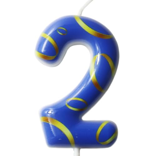 Blue Golden Numeral Birthday Cake Candle 2, Cupcake Decor