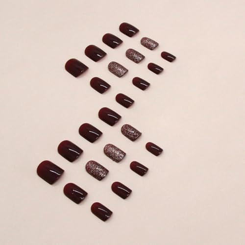 Short Square Wine Red Press on Nails Acrylic Fake Nails Set