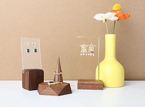 GemeShou Walnut Wood and Brass Earring Display Stand - 5.31" Tall