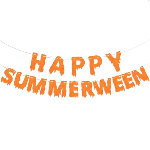 Happy Summerween Banner - Orange Glitter Halloween Party Decor