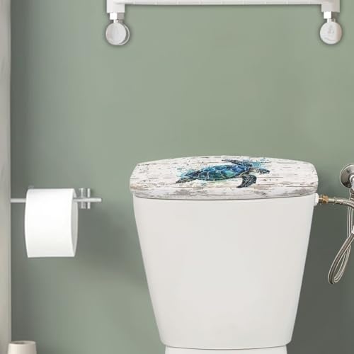 Green Turtle Print Toilet Tank Lid Cover - Non-Slip Washable Bathroom Accessory