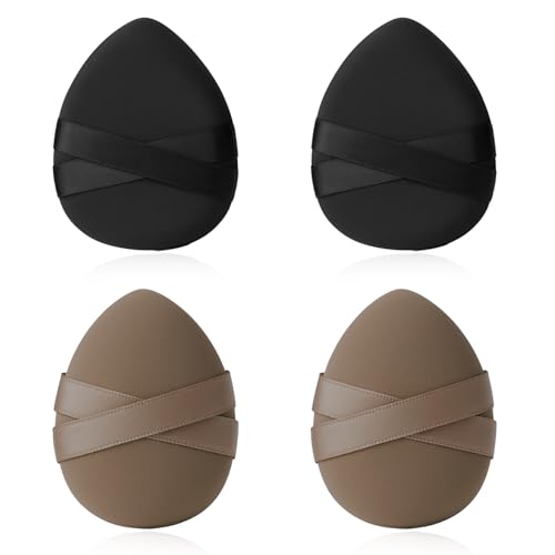 Brvlsoc 4PCS Makeup Sponge Puff Set - Latex-Free Non-Absorbent Foundation Blenders with Dual-Ribbon Grip