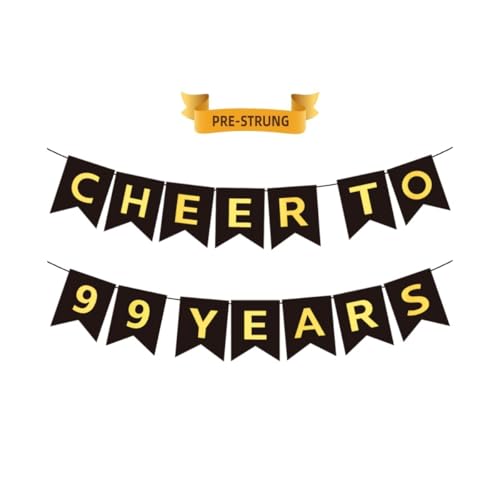 99th Birthday Banner - Pre-Strung Black Gold Party Decoration